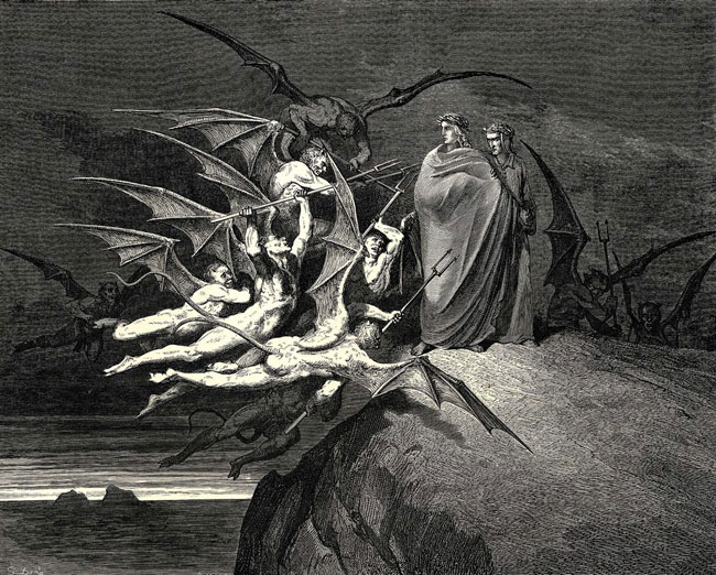 Gustave Dor: I Malebranche minacciano Dante e Virgilio